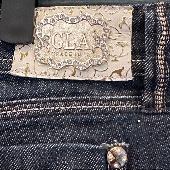 Grace in LA Dark Wash Gold Embellished Skinny Jeans Size 9 Western - Picture 7 of 16